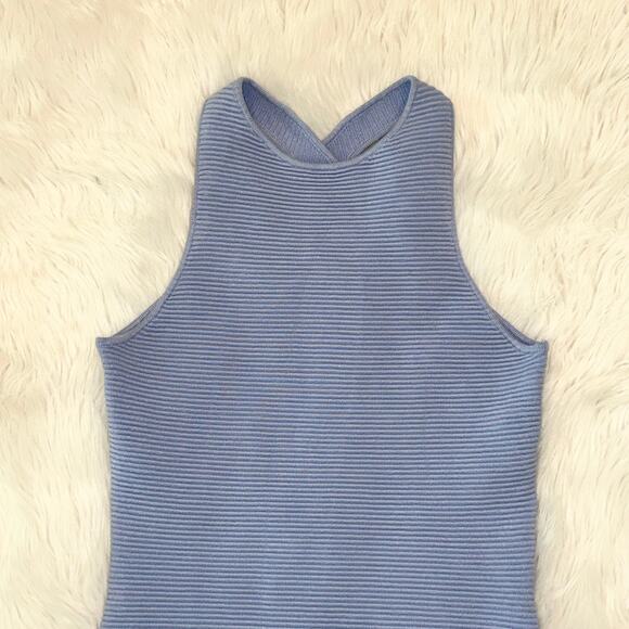 Abercrombie & Fitch Scuba Cross-Back Elevated Ribbed Knit Mini Dress Light Blue - Picture 6 of 13